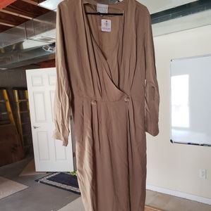 Khaki long sleeve wrap dress
